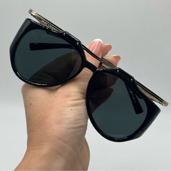 BRAND NEW SAINT LAURENT Sunglasses SL M137 Amelia 001 Black Gold Women - Picture 10 of 13